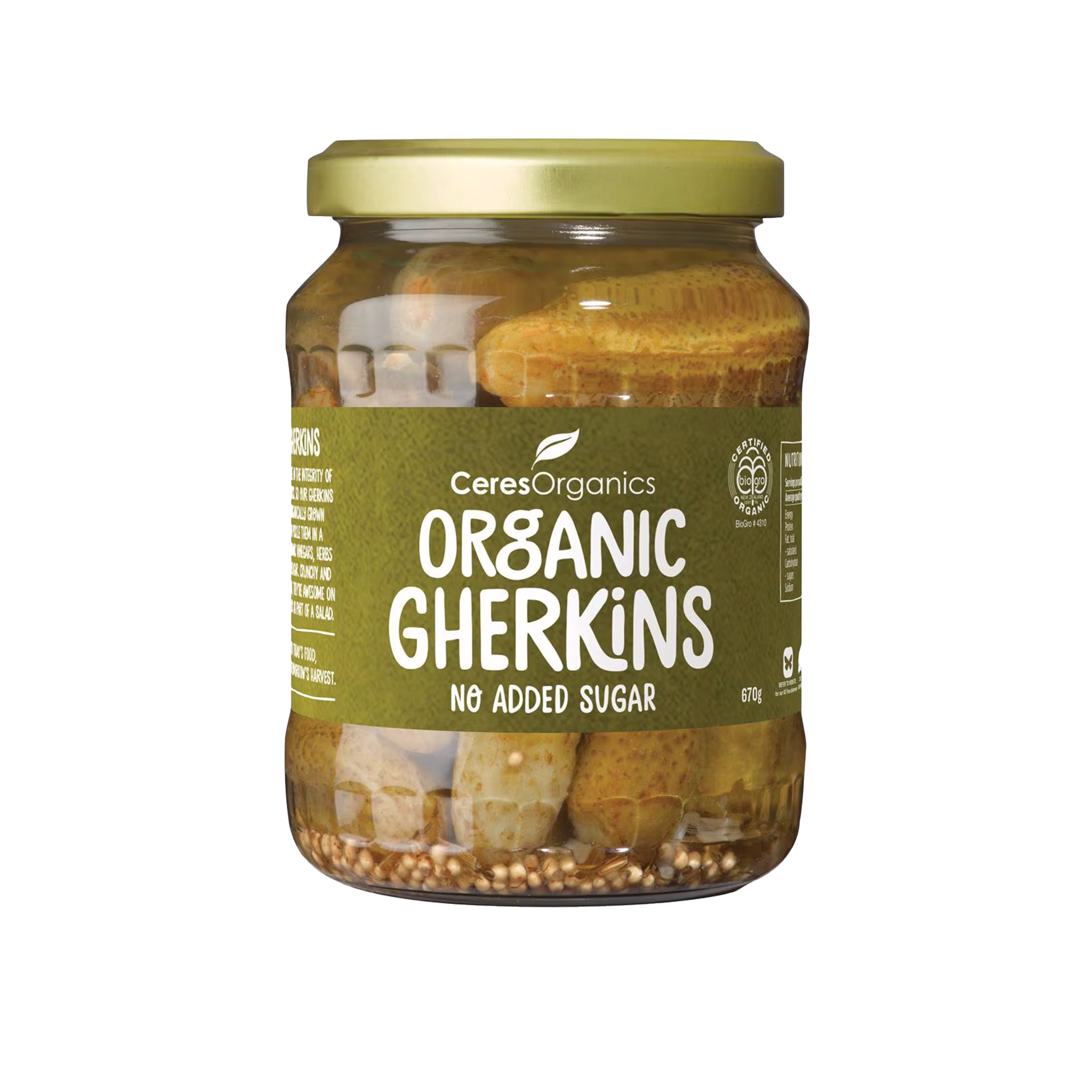 CERES ORGANICS WHOLE GHERKINS (670g)